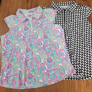 Ibkul Gloria & Brooke Sleeveless 1/4 Zip Top Lot of 2 XL Activewear Icefil UPF50